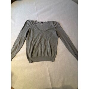 H&M V-Neck Sweater Kids Size M Gray Good Puff Shoulder Long Sleeve Cotton Blend